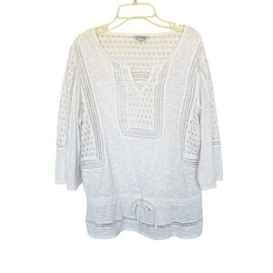 Lucky Brand White Boho Crochet Peasant Top